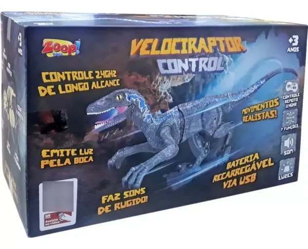 Dinossauro Controle Remoto Velociraptor Recarregavel Luz Som