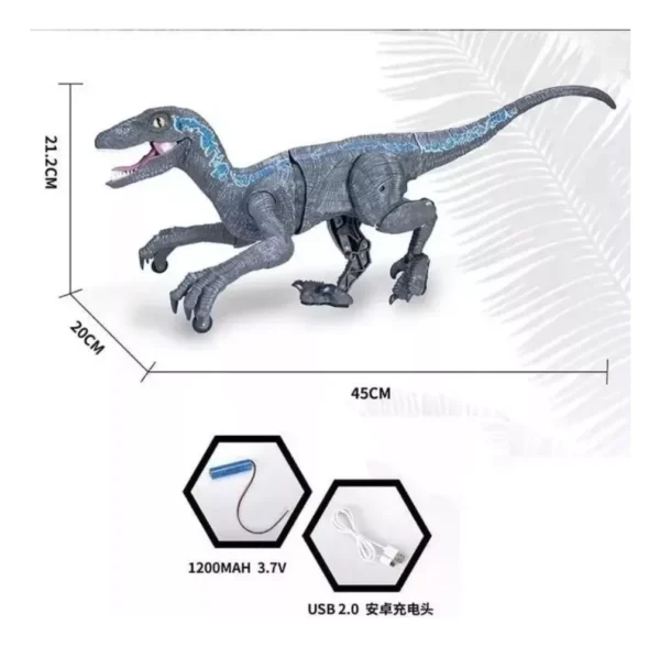 Dinossauro Controle Remoto Velociraptor Recarregavel Luz Som - Image 4